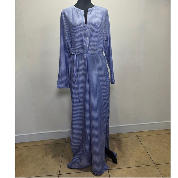 Love By Gap Dresses & Skirts - Love by Gap Womens Maxi Dress Medium Blue White Stripe Belted Linen Blend